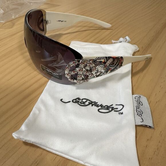 Ed Hardy  Vintage Y2K White Sunglasses Skulls  EHS 038 Glasses & Cloth New main image 6